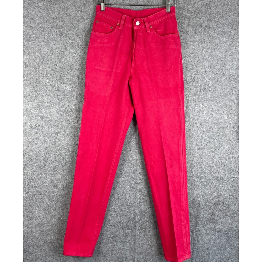 VTG Levis 501 Jeans Juniors 7 Pink Red High Rise Slim Tapered Button Fly USA 80s